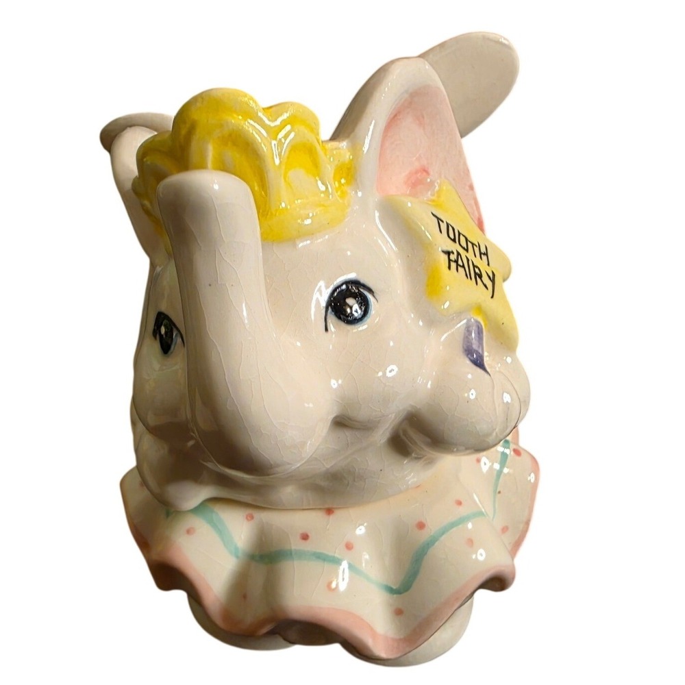 2 lot Tooth Fairy Lidded Box Fitz and Floyd Petting Zoo Elephant Kids White